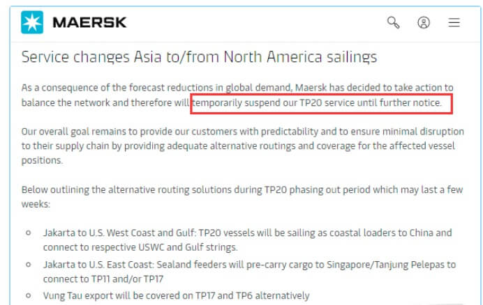 2023 incertain! Maersk suspend un autre service de ligne US